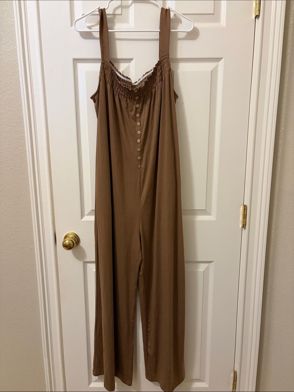 Brown Wide-Leg Button-Front Jumpsuit